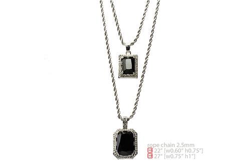 Silver Plated Double Square Black Ruby 22"&27" Combo Pendant Chain MHC 215 S