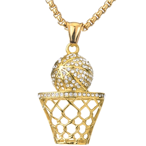 STAINLESS STEEL BASKET BALL PENDANT & CHAIN SET / SCP 3086